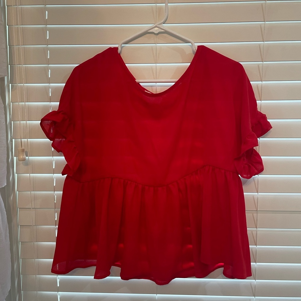 red airy dress shirt w ruffle